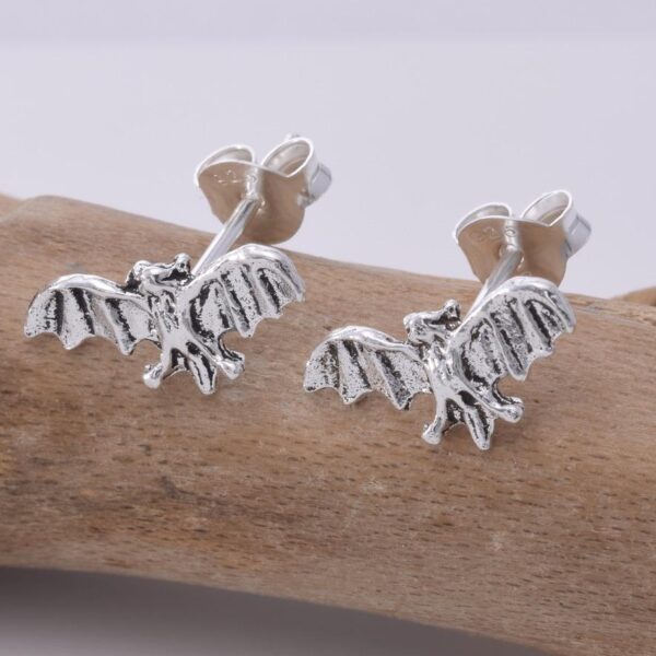 silver Vampire bat stud earrings