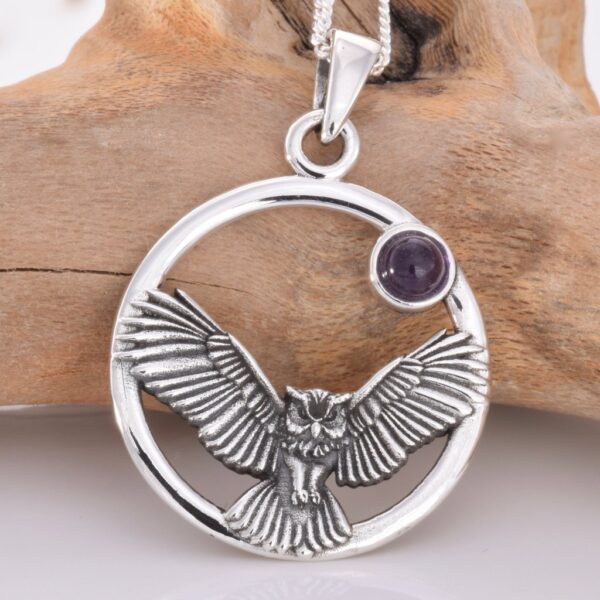 925 Owl in flight silver pendant