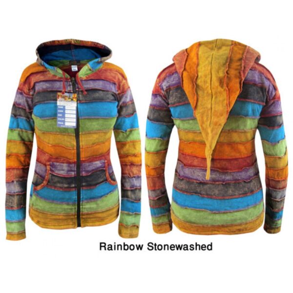 Neutral Rainbow Banded Hippie Hoodie Stonewashed