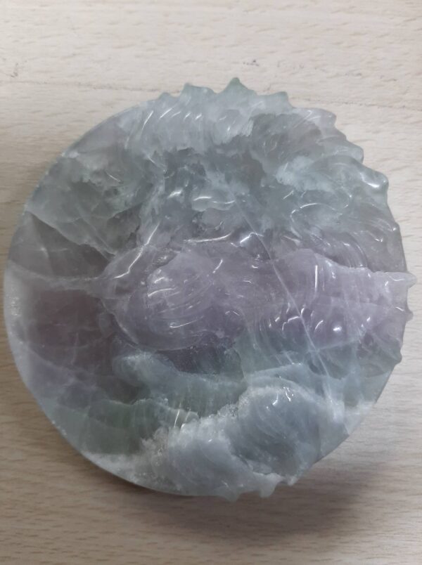 Light fluorite lion disc with stand