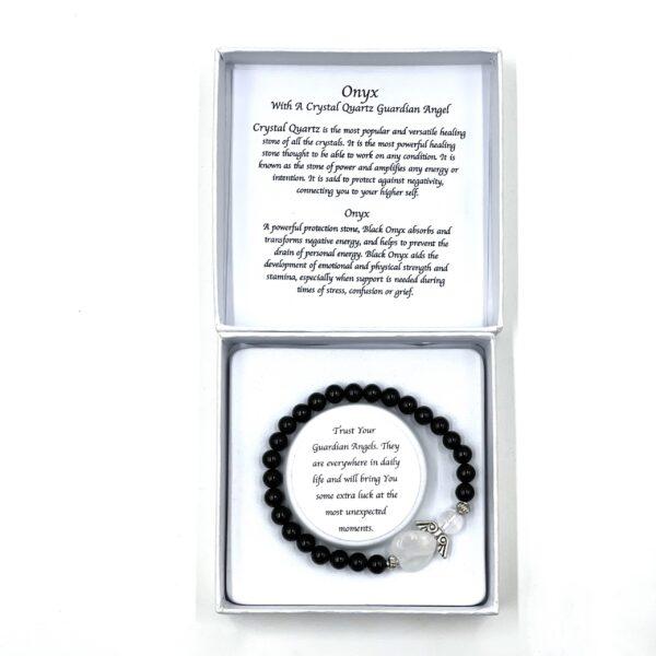 Onyx Crystal Heart Guardian Angel Bracelet