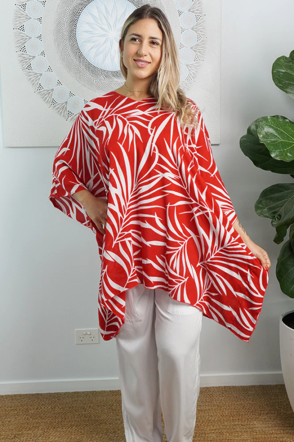 Short Tunic "Vines" plus size red