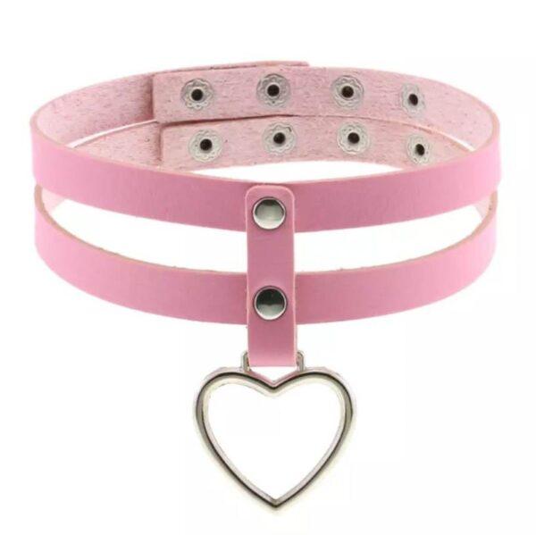 Pink leather heart choker