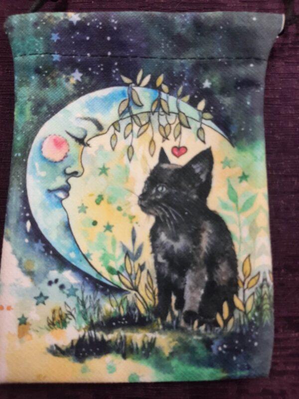 Cat talking to moon tarot bag (bs)