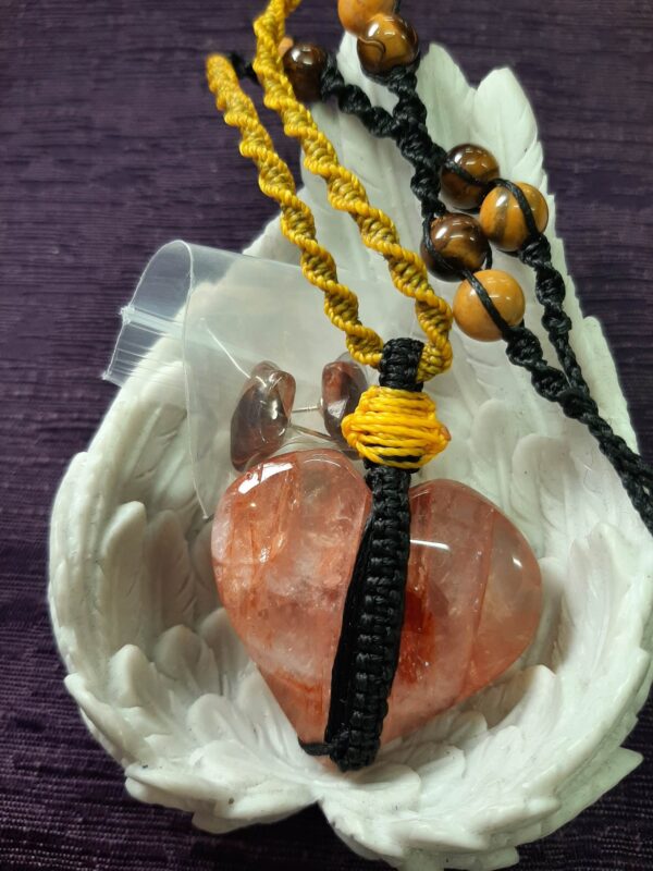 Fire Quartz heart wrapped pendant with star earrings