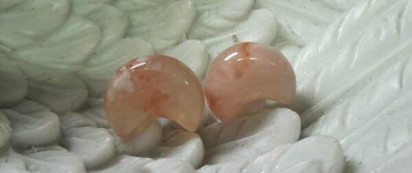 Cherry Blossom agate moon earring studs (bs)