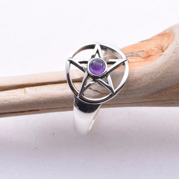 925 Silver & Amethyst Pentagram Ring size 9