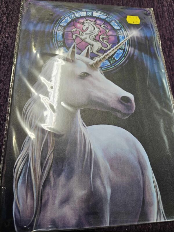 Metal tin sign- unicorn with window