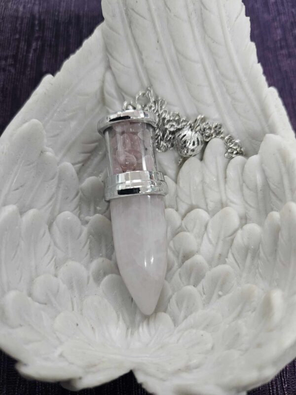 Rose quartz bullet chip pendulum