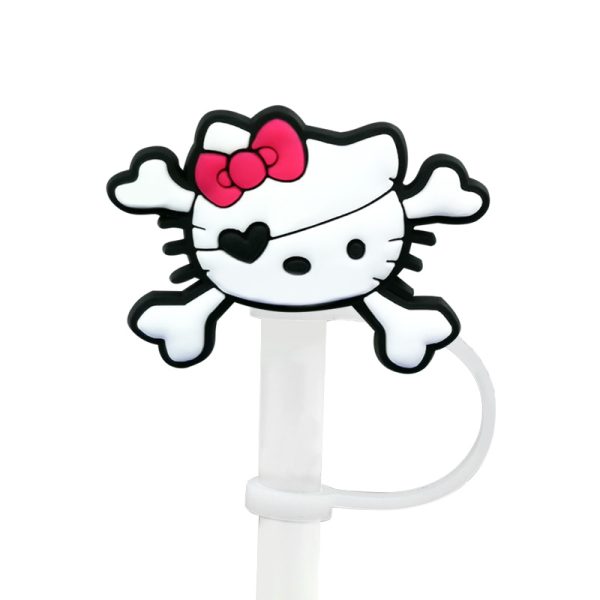 Straw topper set- cross bone hello kitty (with stainless steel straw and brush)