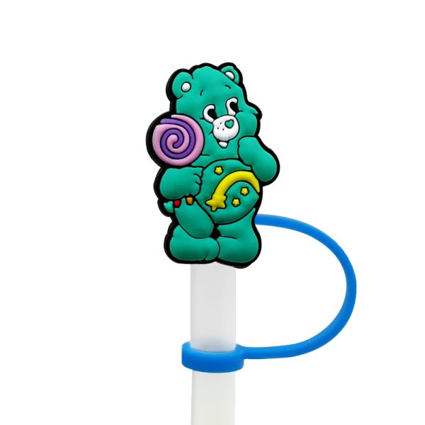 Straw topper set- carebear (with stainless steel straw and brush)- blue