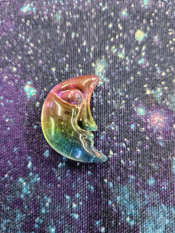 Small aura coated glass moon (bs)