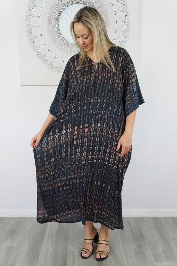 Long Kaftan "Crackle" Tie Dye- midnight plus size