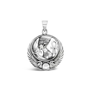 925 SS QUEEN NEFERTITI WITH SCARAB BEETLE AND ANKH CROSS 40MM X 30MM pendant
