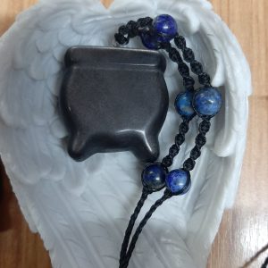 Silver sheen black obsidian Cauldron pendant with lapis