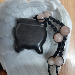 Silver sheen black obsidian Cauldron pendant with moonstone