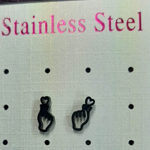 Stainless steel black hand heart studs (bs)