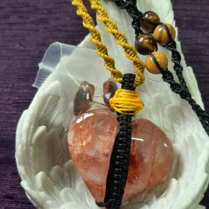 Fire Quartz heart wrapped pendant with star earrings
