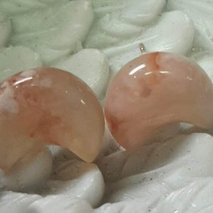 Cherry Blossom agate moon earring studs (bs)