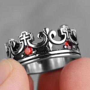 Crown ring- Stainless steel -silver/red