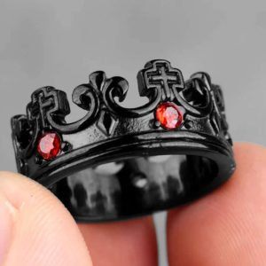 Crown ring- Stainless steel -black/red