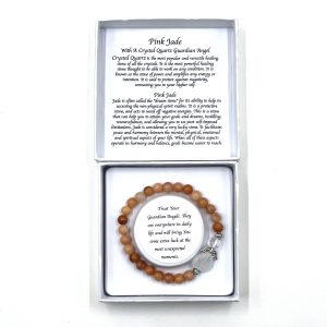Pink Jade Crystal Heart Guardian Angel Bracelet