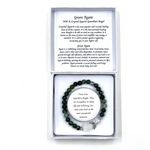 Moss Agate Crystal Heart Guardian Angel Bracelet