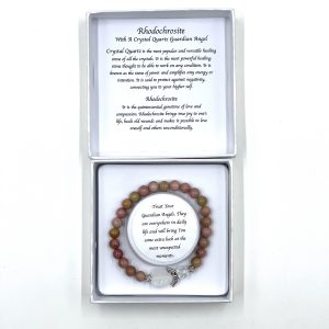 Rhodochrosite Crystal Heart Guardian Angel Bracelet