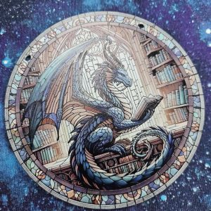 Round window hanger-  book dragon