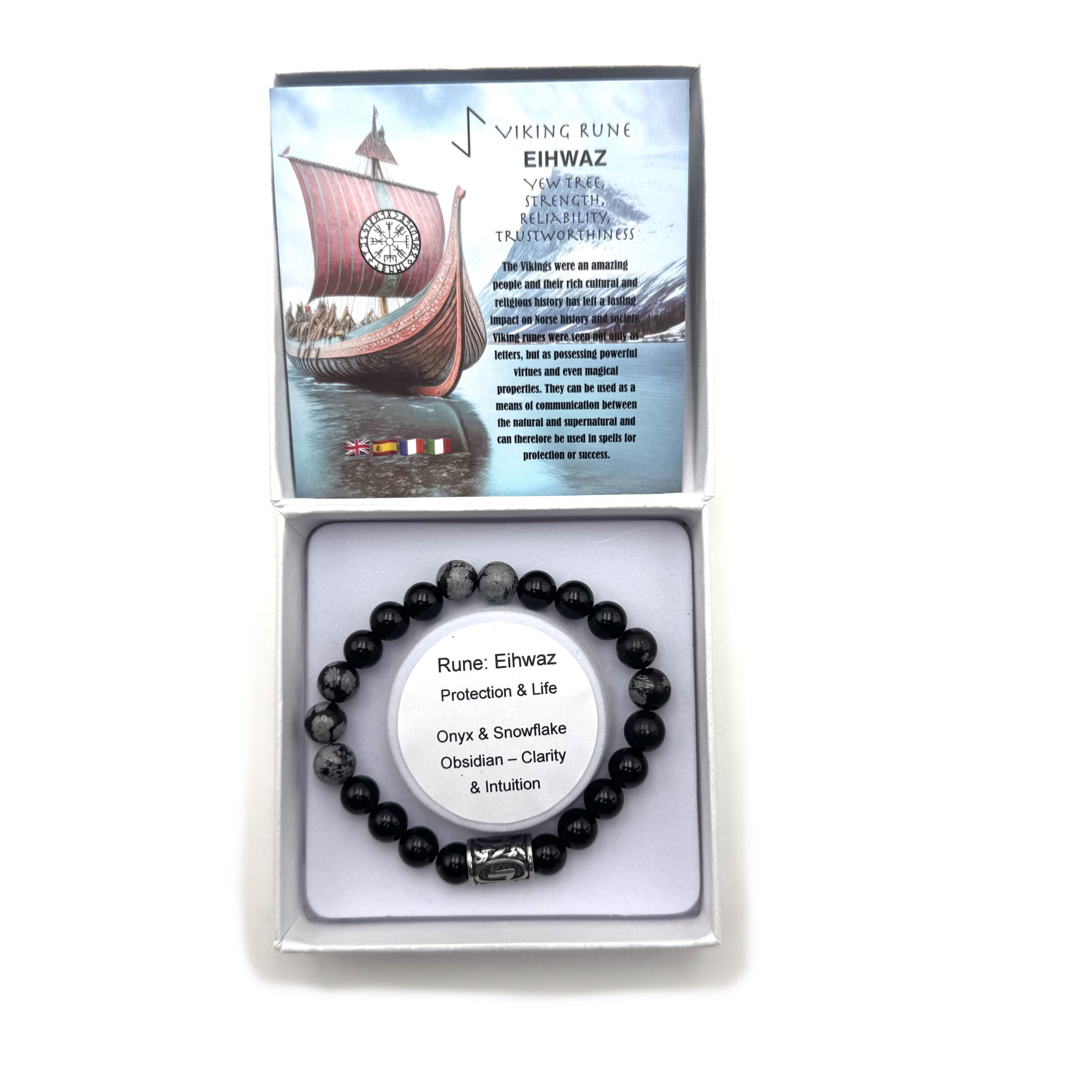 Rune Bracelet Onyx & Snowflake Obsidian - Elhwaz