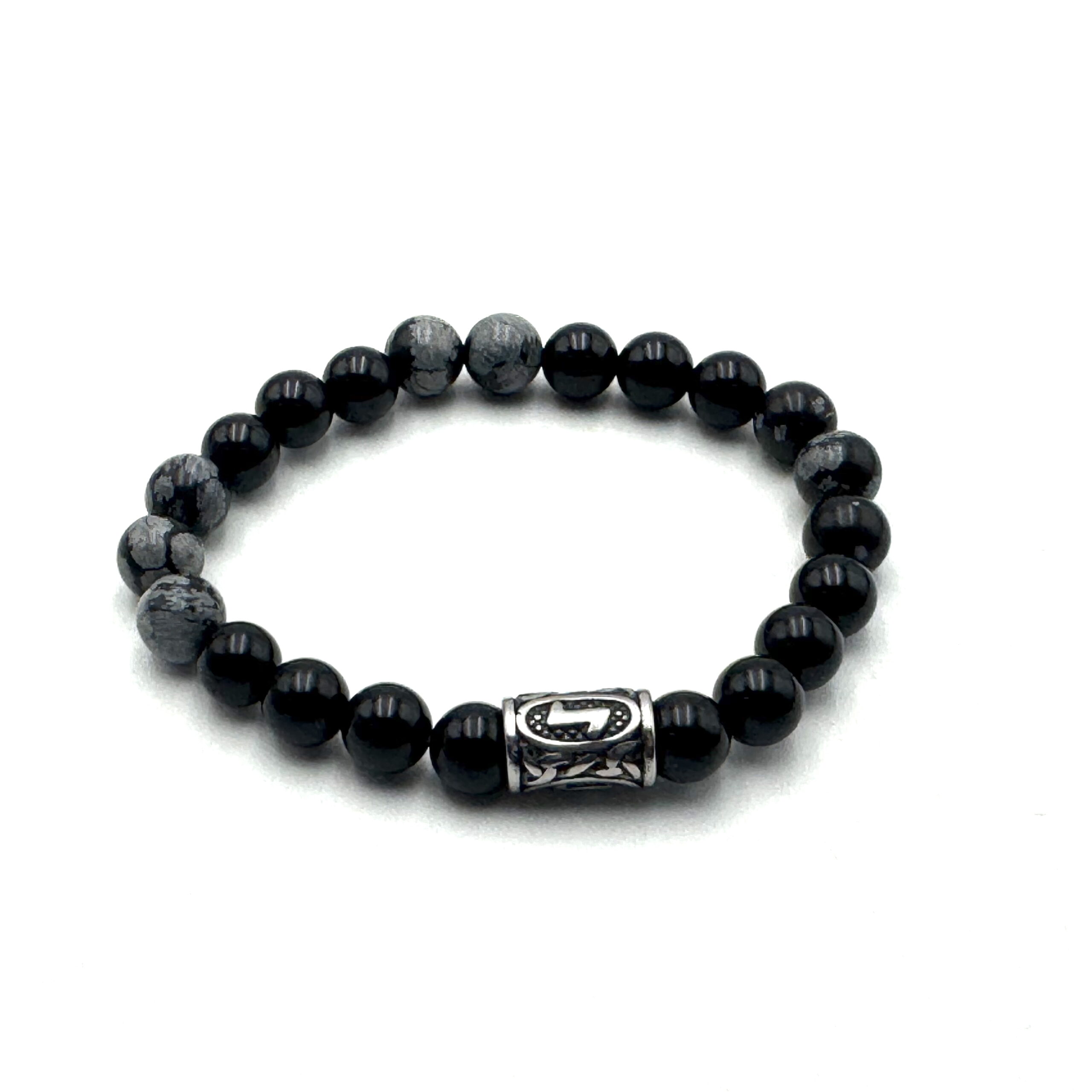 Rune Bracelet Onyx & Snowflake Obsidian - Elhwaz - Image 2