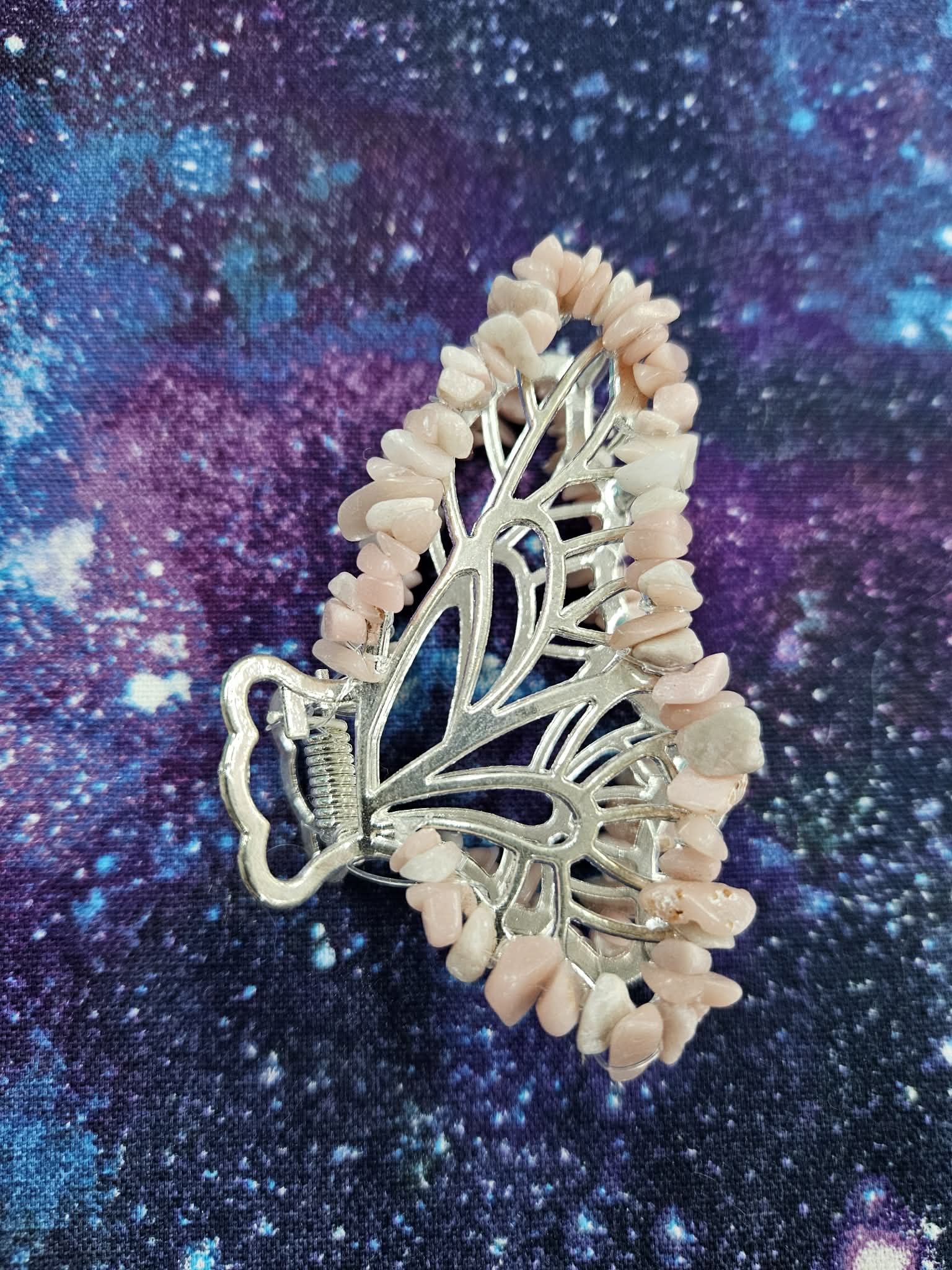 Pink opal butterfly hair clip