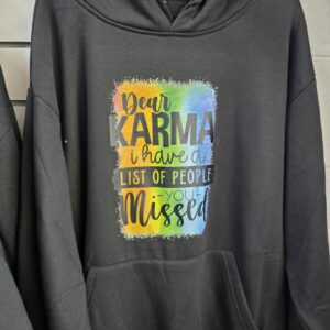 Black hoodie:  karma large