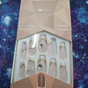 Nails- Variety color- pink gold lines (bs)