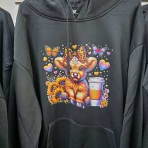 Black hoodie: coffee cow -2xl