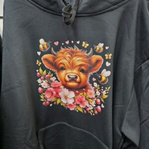 Black hoodie: cow and bee - 2xl