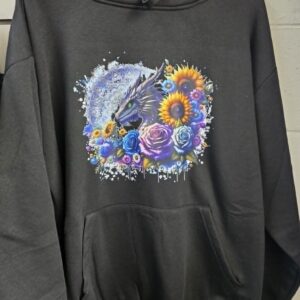 Black hoodie:  lotus dragon- Large